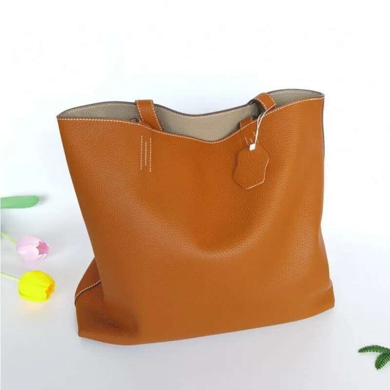 Designer Bag VOAETEC First-Layer Cowhide Tote Double-Sided Real Leather Shopping Women's Vintage Casual Versatile Portable Bag