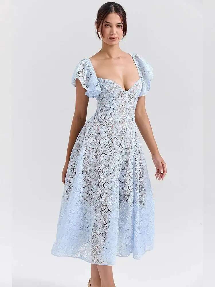 Dongdumaoyi Townlike Waist Wrap A Line Lace Dress Women Strapless Summer Midi Long Backless Nightclub Sexy Party Dresses