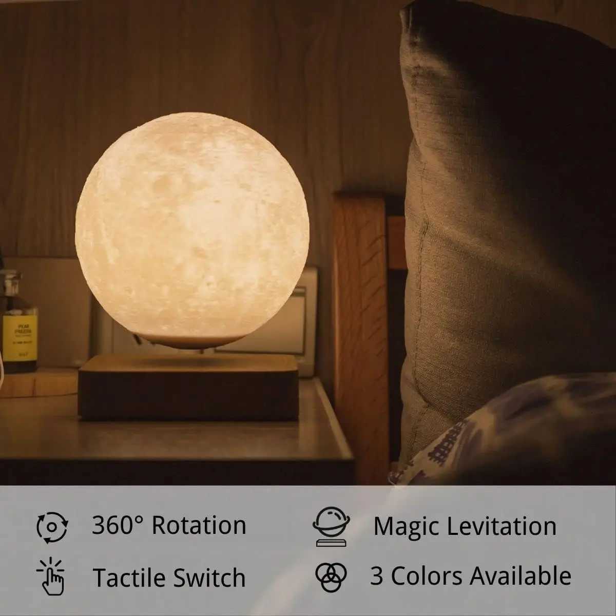 Levitating Moon Lamp Magnetic Floating Moon Lamp Spinning Luna Night Light with 3 Color Modes for Home Office Desk DecorM251125