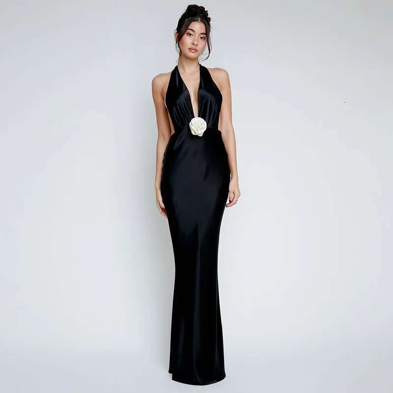 Dongdumaoyi Townlike Satin Deep V Neck Sexy Party Dress Women Halter Spring Summer Backless Nightclub Maxi Long Dresses Vestidos