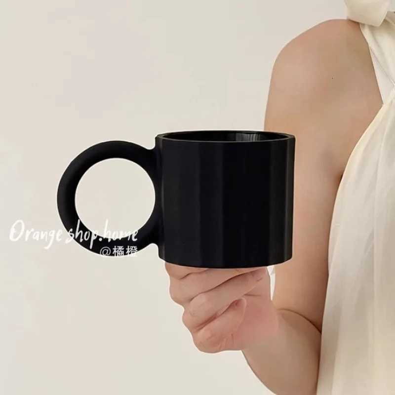 European Style Black Frosted Glass Coffee Cup with Wood Tray Cafe Restaurant Frosted Black Glass Mugs Decal Couple Cups Drinking Y251125