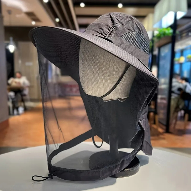 Mens and Womens Outdoor Mosquito Caps Fishing Caps Sun Protection Wide-brimmed Hats for Mountaineering Face Masks and Hats 250424