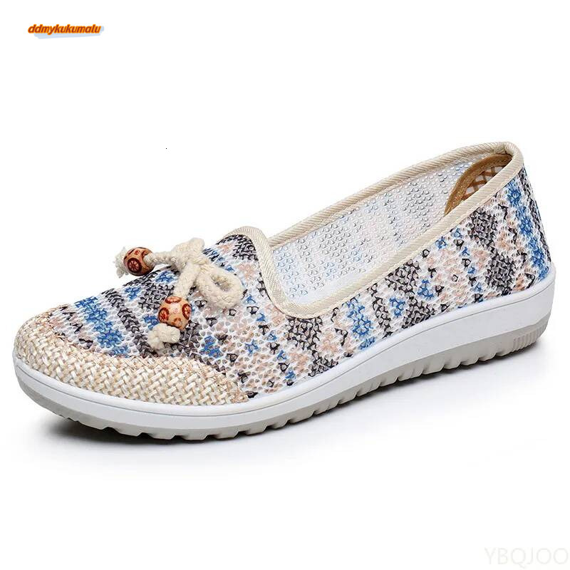 Women's cloth Shoes 2025 Summer New Lazy footwear Casual breathable mom shoes Shallow mouth ethnic style Ladies flats Zapatos ddmykukumalu
