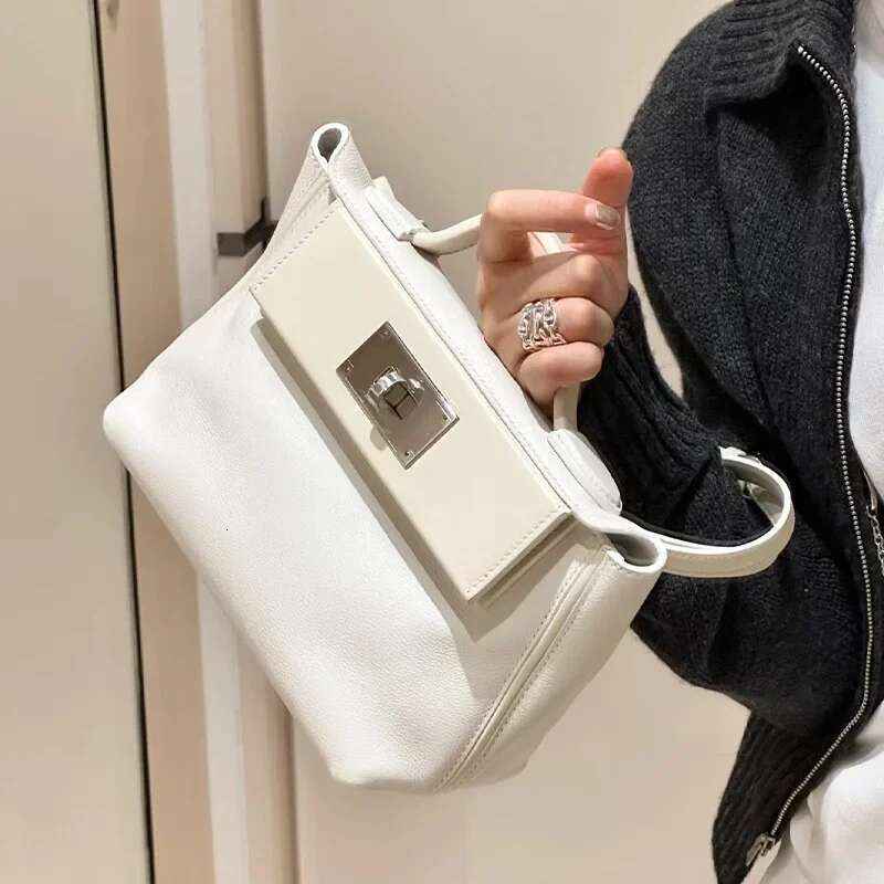 Genuine Leather Crossbody Soft Texture Single Lock Buckle Semi-Waxed Mini Dumpling Bag Double Shoulder