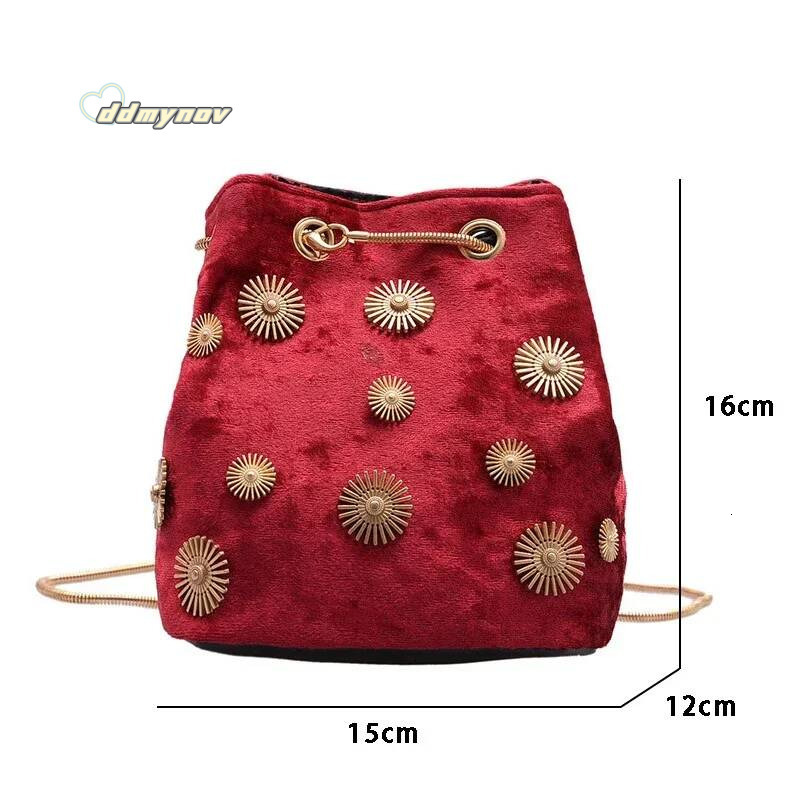 New Women's Bags Bucket Elegant Veet Handbag Tote Crossbody Bag with Golden Chain Shoulder Strap ddmynov