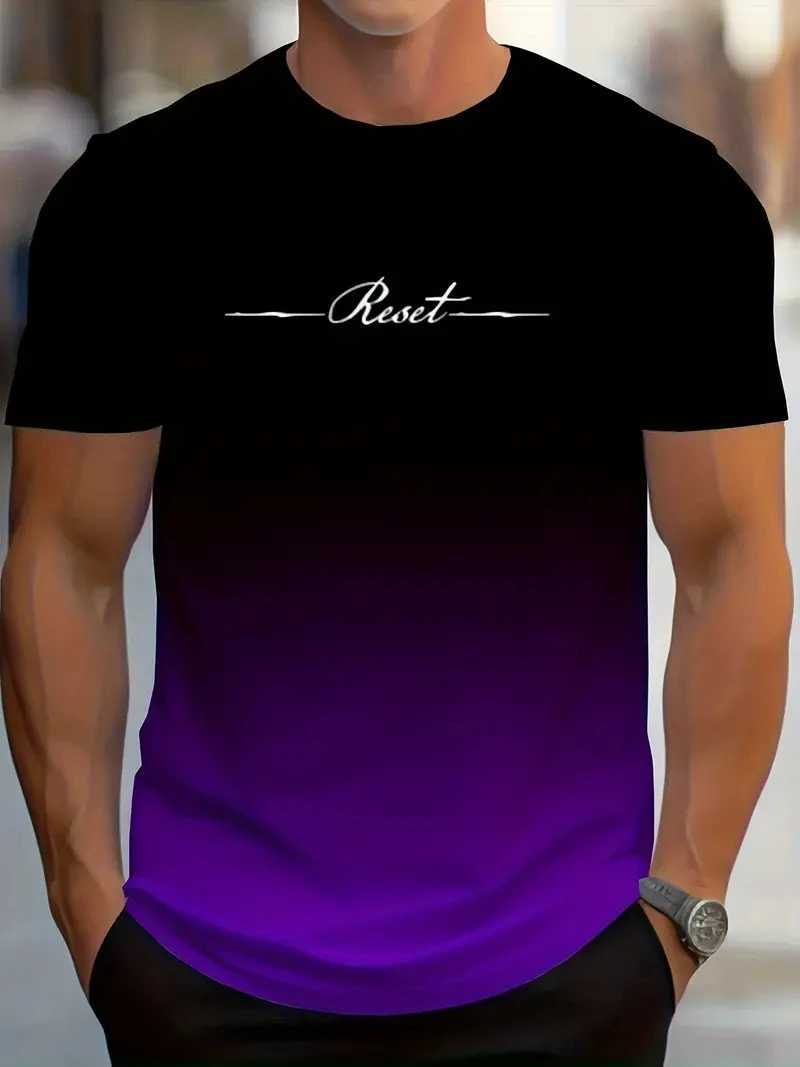 Fashion gradient reset letter graphic T-shirt for summer simple and fashionable mens 3D printed T-shirt loose and breathable sports T-shirt top W25042