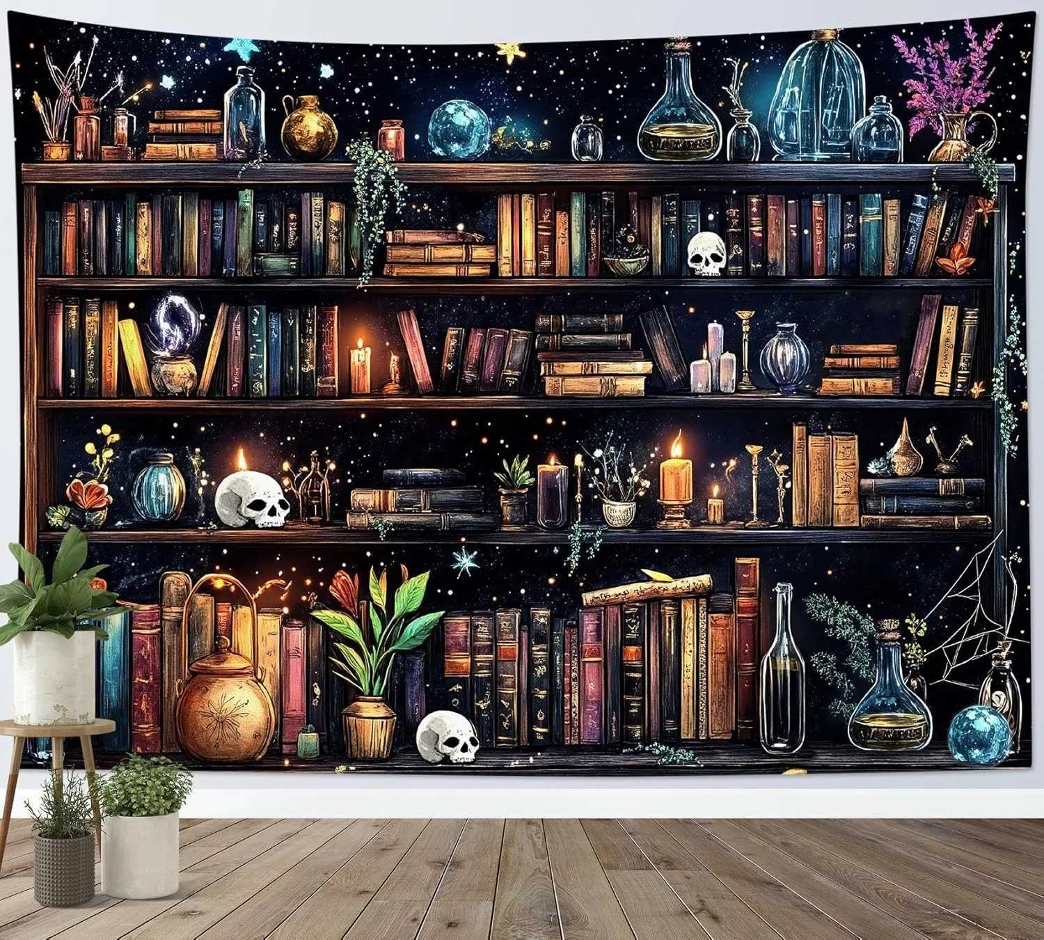 1pc Bookshelf Plant Tapestry Multiple Sizes 2D Print Greenery Bookcase Study Room Polyester Wall Hanging Bedroom Dorm RelaxingM251125