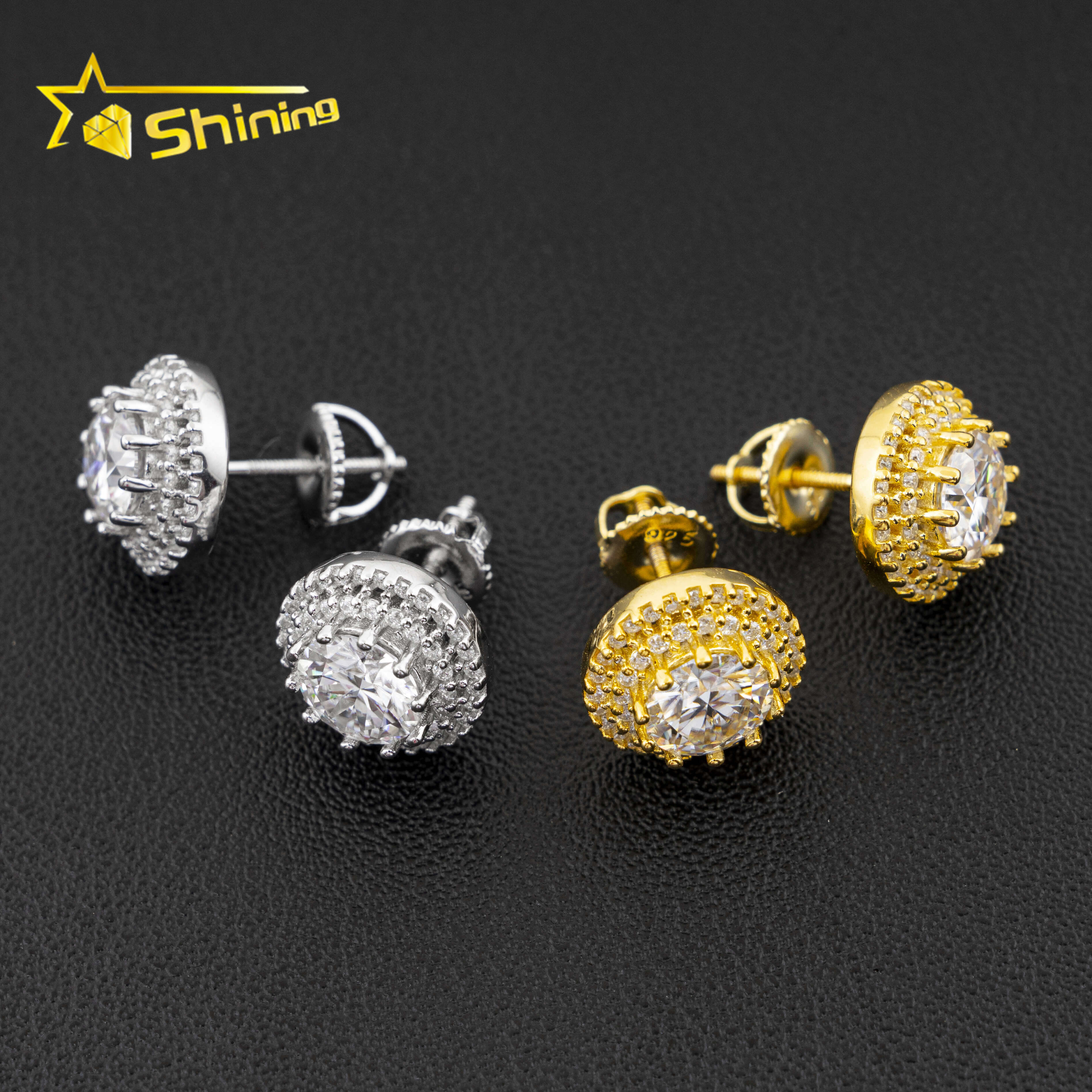 New Arrivals Bulk Stock Iced Out Man Stud Earrings Baguette Moissanite Diamond Screw Back Setting Hip Hop Stud Earring 925