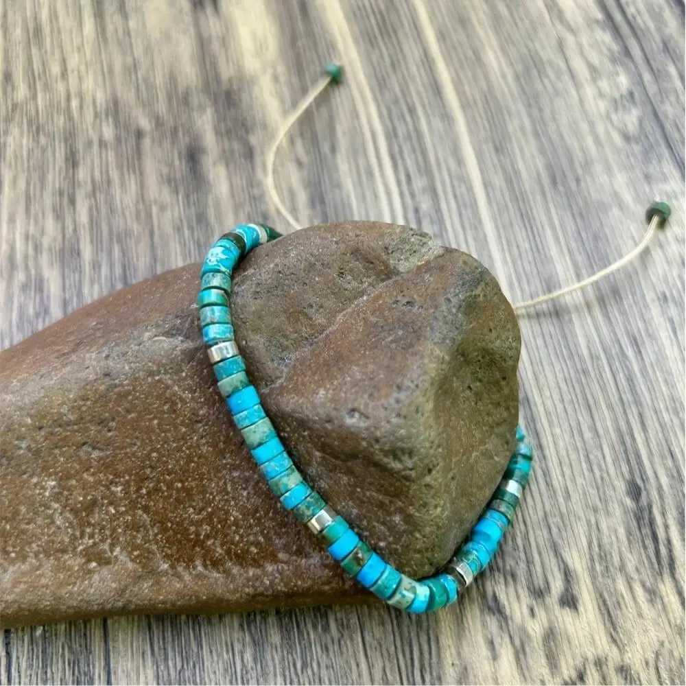 Adjustable Natural Turquoise Beaded Bracelet Natural Stone Perfect for Vacation Gifts J251125