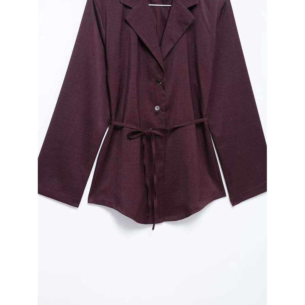 Hipseam Suit Pants Spring 2 Piece Women Belt Button Loose Casual Blazer Wide Leg Pleated Trousers Female Set