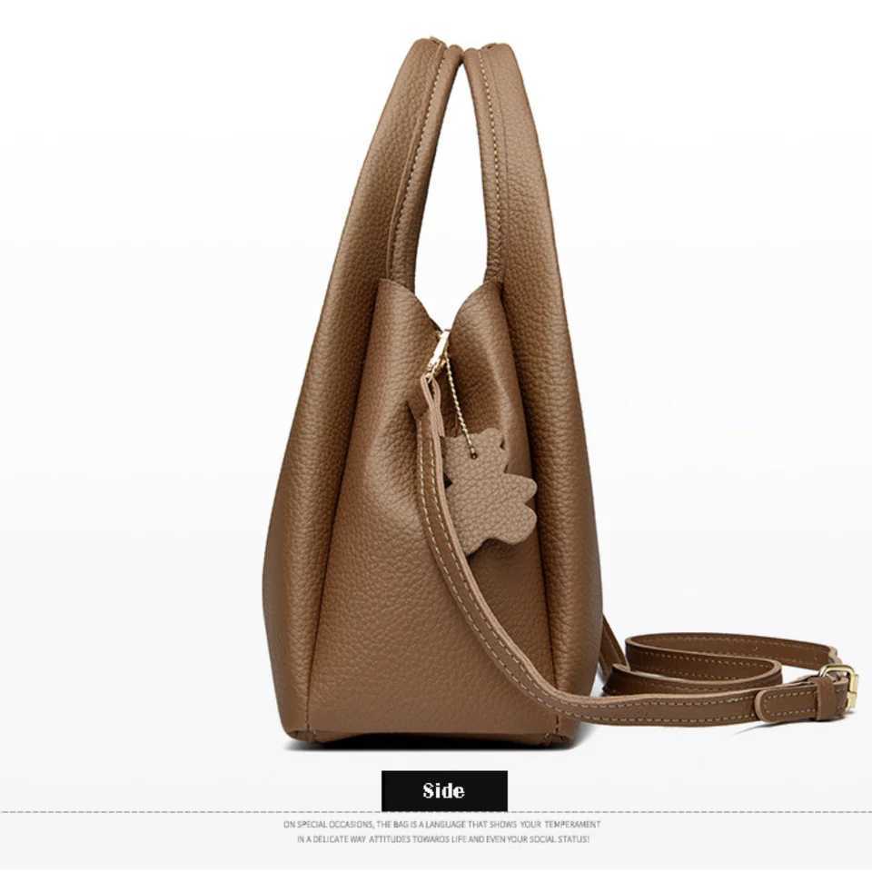 Versatile luxury handbag PU leather solid color shoulder bag soft bucket bag W250425