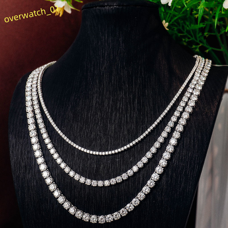 2MM Tennis Necklace 925 Sterling Silver Fine Jewelry Chain 16-24inches Round DEF/VVS Moissanite Tennis Chain