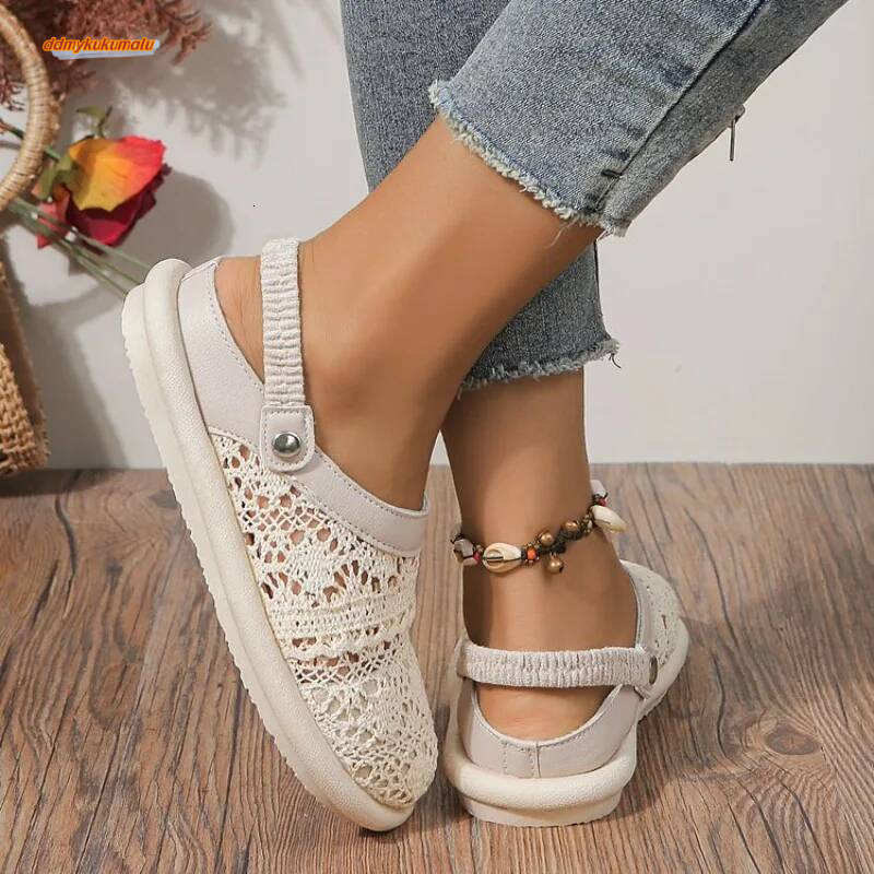 Summer Sweet Closed Toe Breathable Women Shoes Soft Sole Lightweight Flat Sandals Lace Outdoor Casual Slides ddmykukumalu