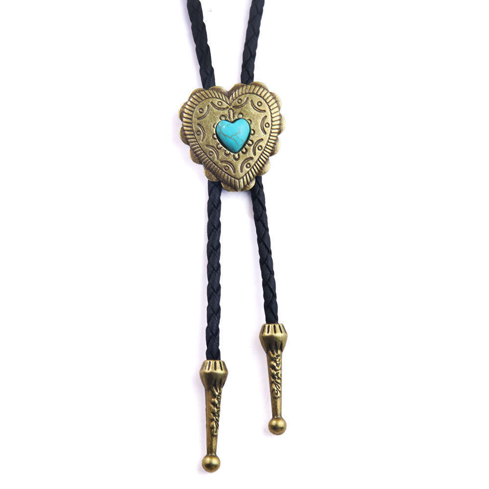Punk denim bolo tie fashion personality love blue turquoise leather rope sweater chain alloy pendant