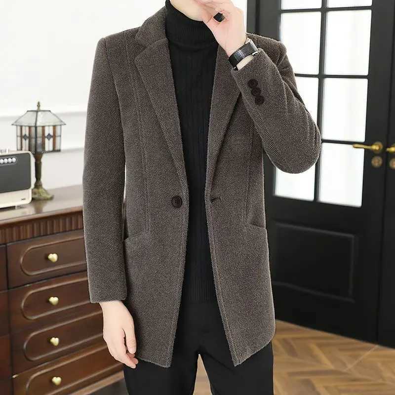 Coat Men Autumn and Winter European and American Fashion New Woolen Plaid Casual Mid To Long Length Business ClothingT251125