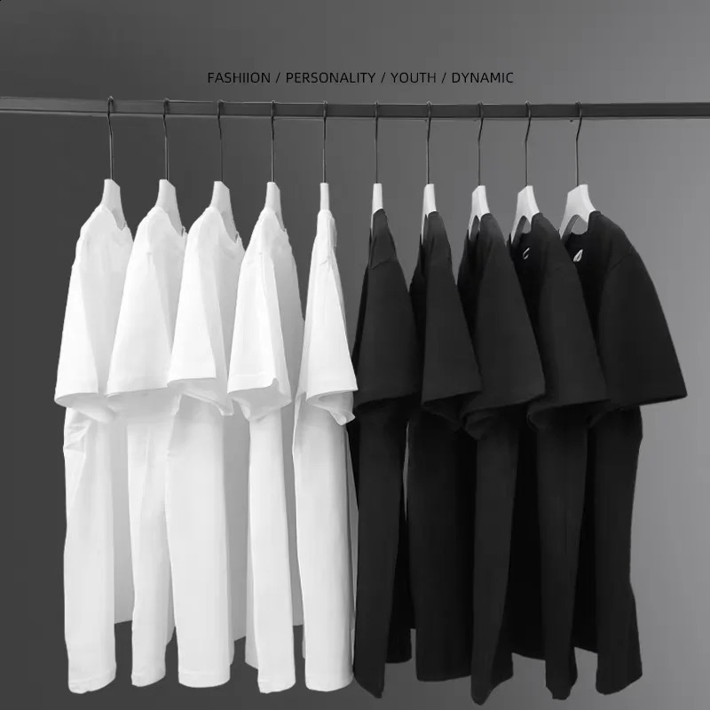 240gsm heavy-duty oversized mens plain weave T-shirt summer high-quality short sleeved T-shirt 100% pure cotton solid color fashionable casual white t