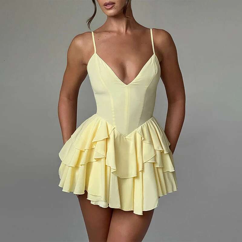 Dongdumaoyi Townlike Elegant Waist Wrap A Line Dress Women Spaghetti Strap Mini Summer V Neck Backless Sexy Party Dresses