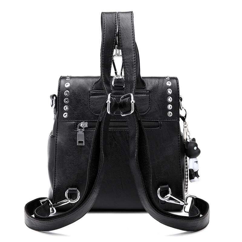 Women Genuine Leather Backpack Rivet Multifunctional Shoulder Female Retro Travel Bag Teenage Girls Fashion Schoolbag Bag
