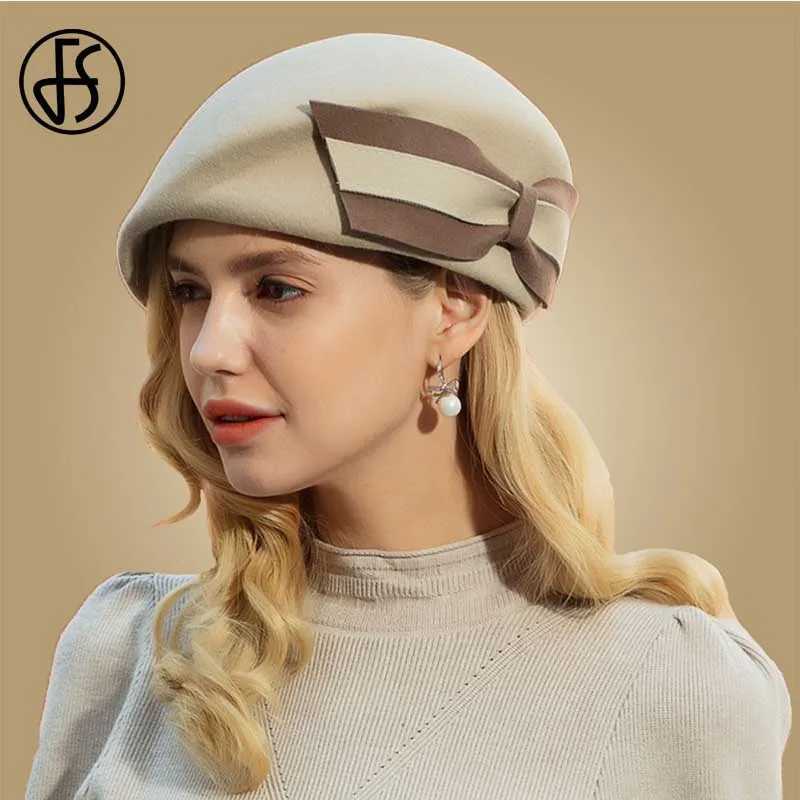 FS Vintage Wool French Beret Hats Women Fedora Black Felt Hats Winter Big Bow Elegant Ladies Church Hat Wedding Berret Femme J251125