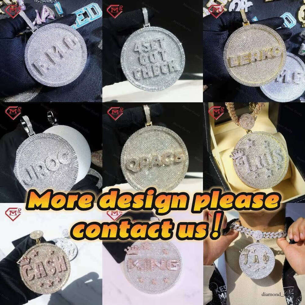 Ice out VVS Moissanite Hiphop with Chain Sterling Sier Iced Out Big Round Charm Shiny Silicon Stone Pendant