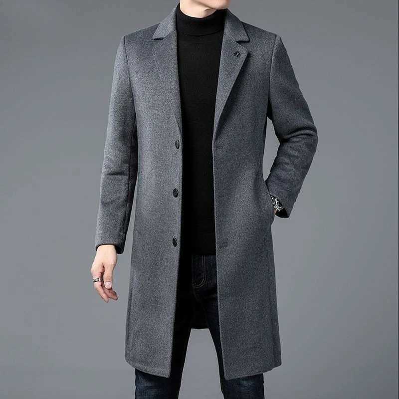 Mens New Chinese Style Winter Wool Overcoat Single Faced Luxury Casual Trench Coat for Middle Aged Senior Dads High End FashionT251125