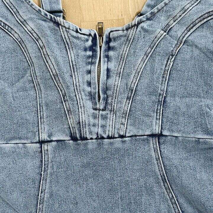 summer European and American short sleeved U-neck camisole vintage style denim dress, 2025 new casual versatile fashion clothing