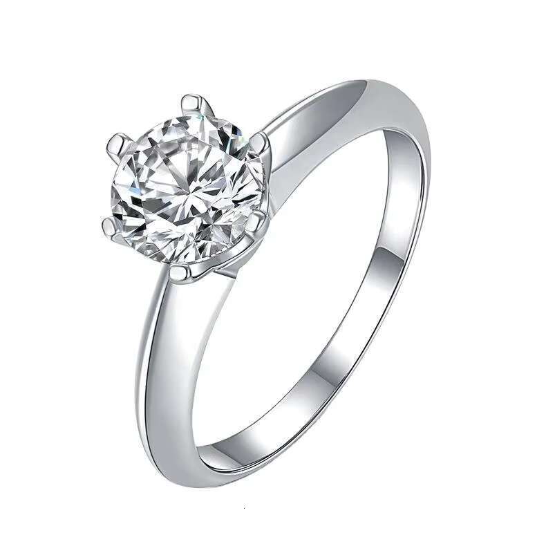 Manufacturer Sale Six Claw 925 Silver Ring Moissanite Ring Lady Classic Six Claw Crown Silver Lady Engagement Lover Rings