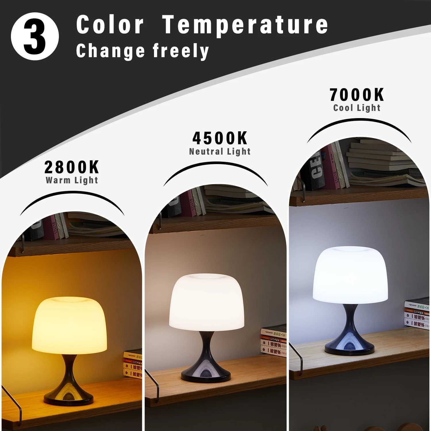 USB rechargeable mushroom light 3 color changing night light bedroom bedside table decorative atmosphere lightM251125