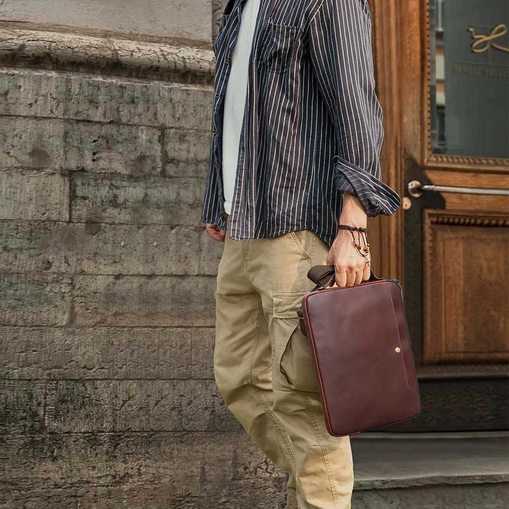Mens Genuine Leather Laptop Bag For MacBook Pro Air 14 13 Handbag Crossbody Briefcase Bussiness Handbag With Shoulder StrapT251125
