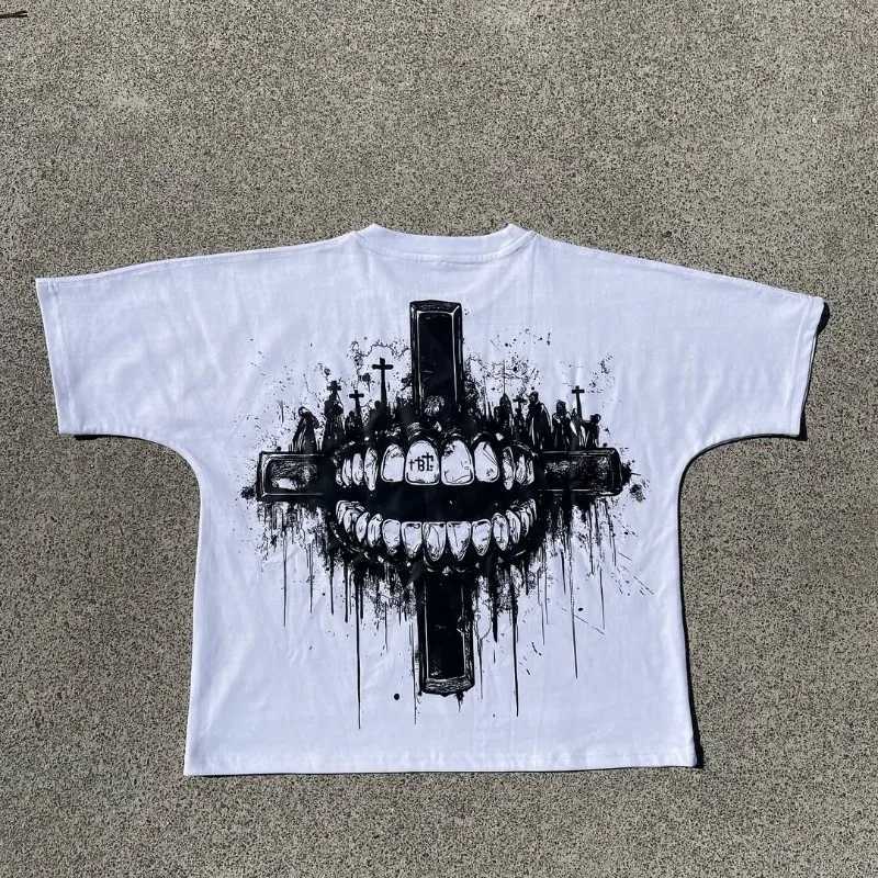 Summer casual loose anime printed short sleeved T-shirt for men Y2k Gothic Harajuku retro casual pure cotton round neck top women W250425