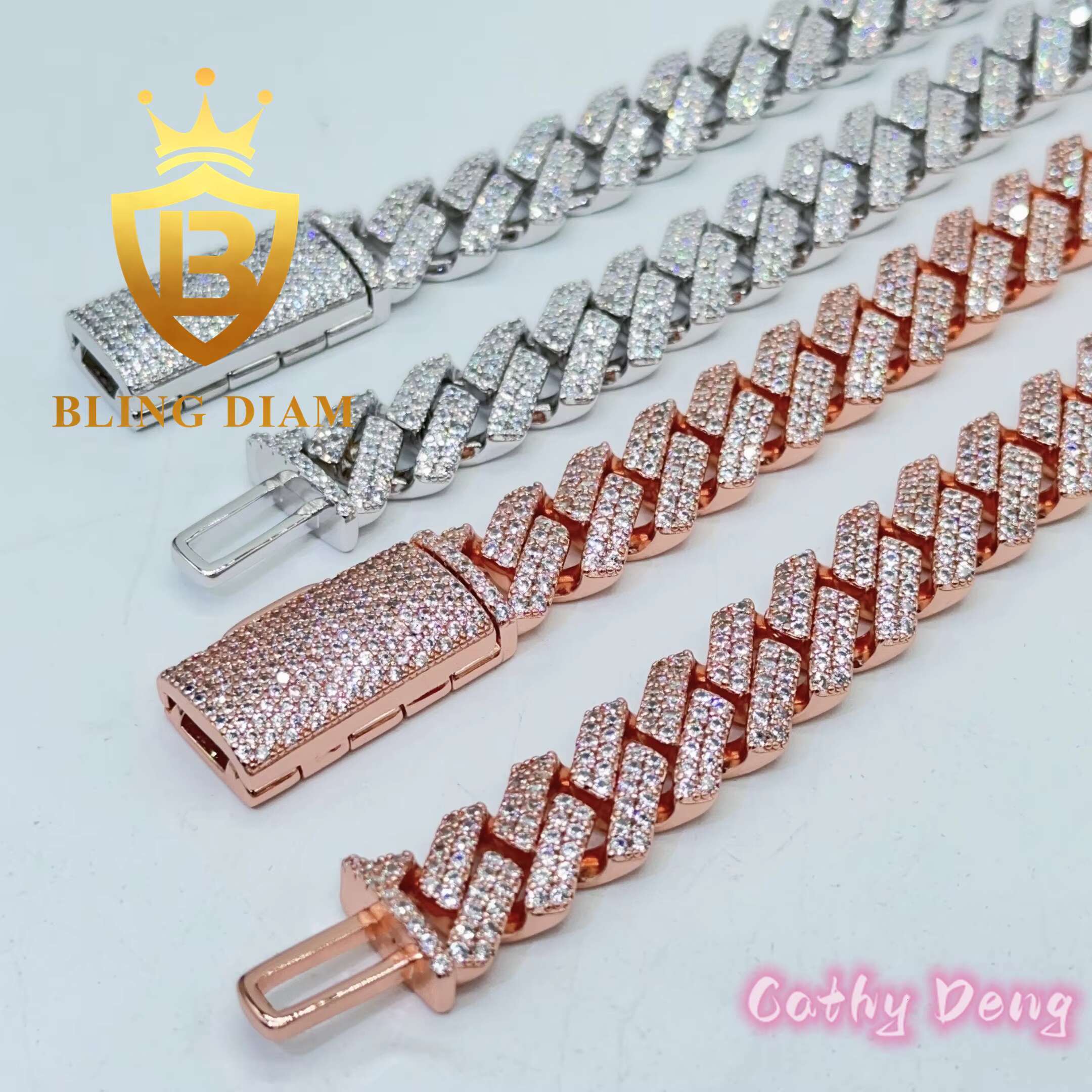 Hot Selling 13mm Hip Hop Mens Jewelry Iced Out Moissanite Cuban Link Chain Solid Silver Moissanite Bling Choker Necklace Chain