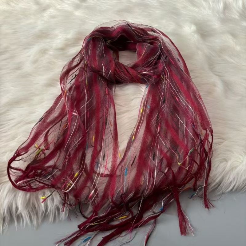 T552 silk long scarf thin gauze scarf tassel decorative scarf for women