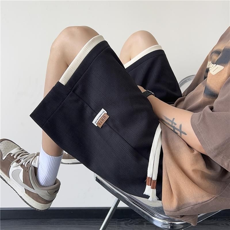 Ice silk casual shorts for men's summer vacation, two loose American straight leg mid length pants, trendy brand outerwear sports five quarter pa