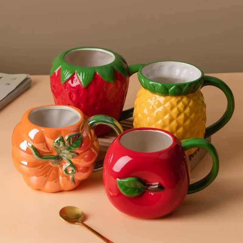 Creative Ceramic Strawberry Pumpkin Pineapple Coffee Cup Kids Fruit Mug Home Office Breakfast Milk Drink Mug Birthday Gift Y251125