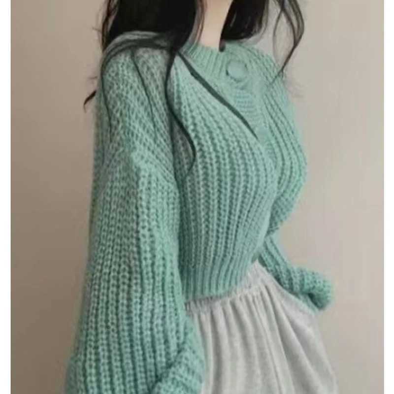 Autumn and Winter New Sweet Round Neck Single-breasted Womens Sweater Cardigan Long-sleeved Casual Top Fashion Womens ClothingT251125