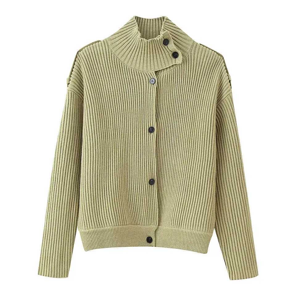 Womens Knitted Cardigan Stand Collar Full Sleeve Single Breasted Coat Female Cardigan Autumn Winter Fashion Chic Lady OutwearsT251125