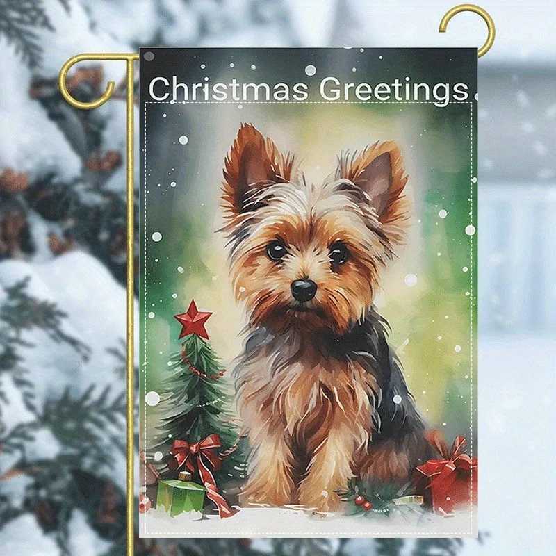 Yorkie dog Themed Christmas Garden Flag Vibrant Double-Sided Durable Burlap Outdoor Decor with Festive Christmas Tree DesignM251125