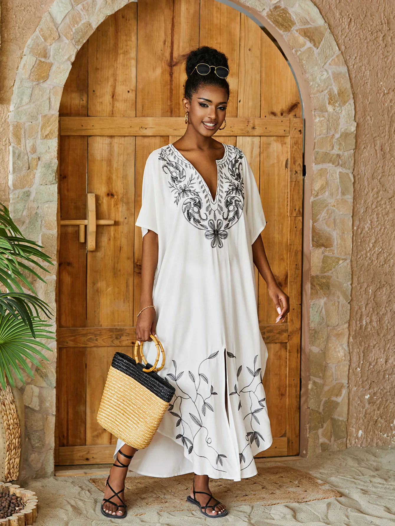 Embroidered Bathing Suit Kaftan Dress Summer Womens Swimsuit Cover Ups Beach Caftan Maxi 250422