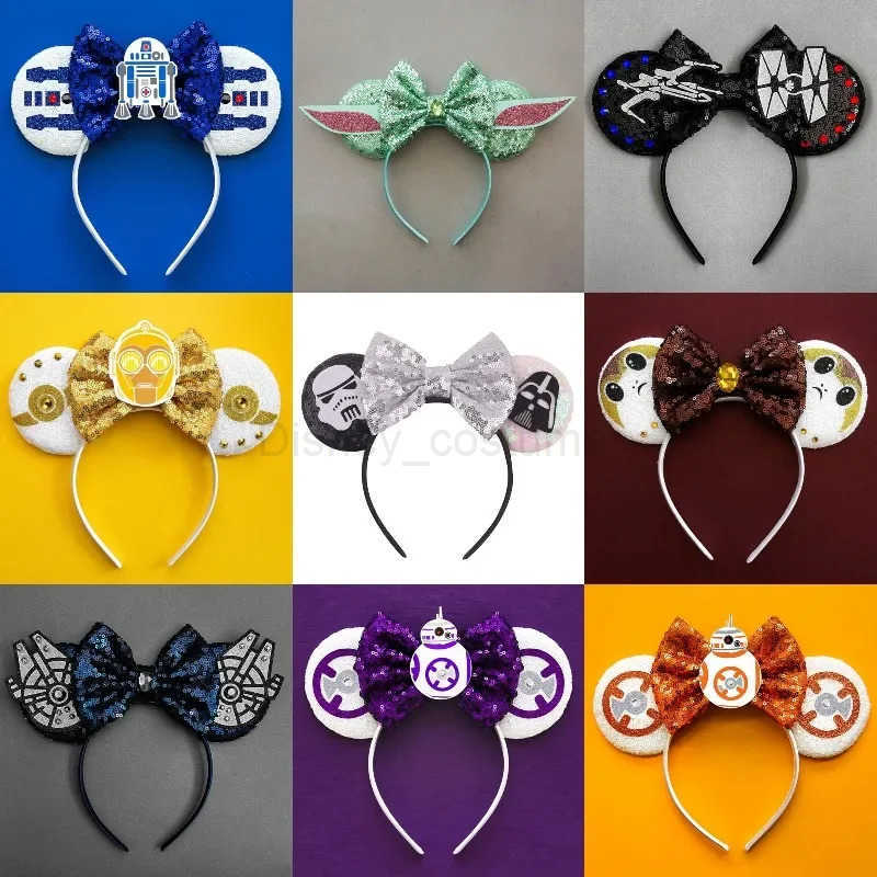 Disneys Marvel Ears Headbands Women Iron Man Hair Accessories Girls Sequeins Bow Hairband Kids The Avengers Headwear Super Heroes X250425