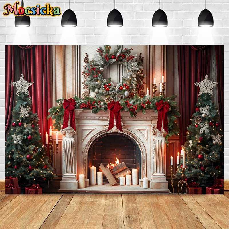 Mocsicka Christmas Fireplace Backdrops Kids Adult Photography Child Cake Smash Birthday Xmas Santa Winter Festival BackgroundM251125