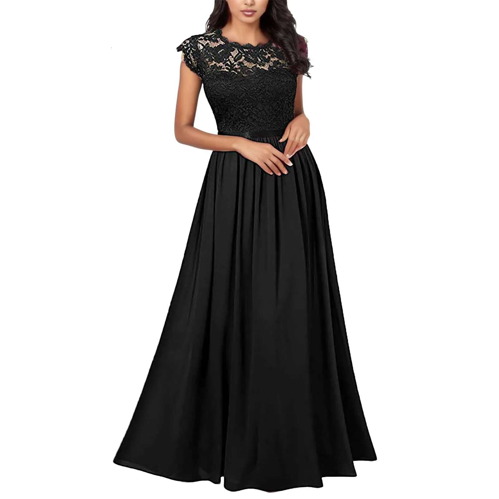 Dongdumaoyi New Women S Elegant Lace Long Dress A Line O Neck Sleeveless Floor Length Gown Evening Party Birthday Vestidos
