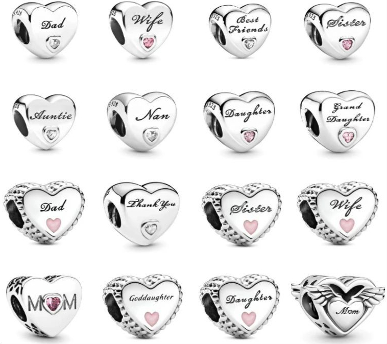 Panjia 925 Silver DIY Beaded Pendant Valentine's Day Love Enamel Pink Heart-shaped Bead String Accessories