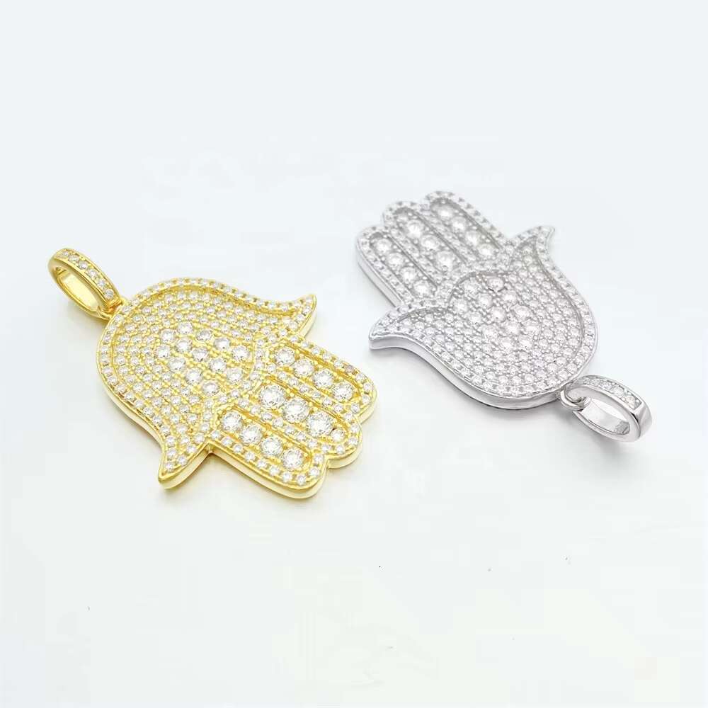 3D Hamsa Hand Pendant 925 Sterling Silver Moissanite Diamond Pendant Hip Hop