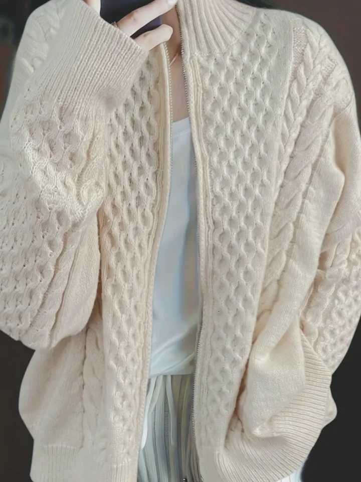 High Neck Knitted Cardigan Womens New Autumn Winter Fashion Warm Elegant Cardigan Solid Color Sweater Jacket Street WearT251125