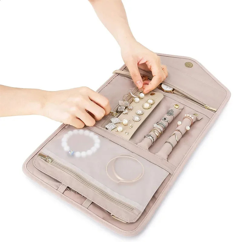 Foldable Portable Travel Jewelry Bag For Necklace Earrings Rings Jewelry Case Organizer Journey Storage Bags For Women Girls 250424
