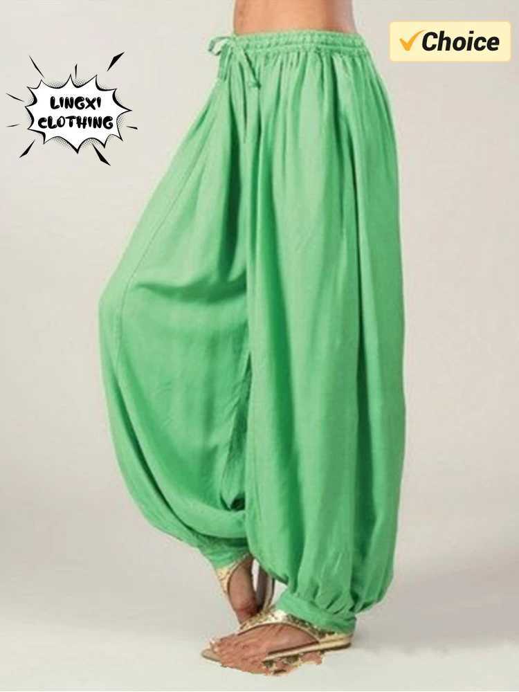 2024 Summer New Womens Solid Color Lantern Pants Loose Fold Drawstring Casual Ankle Sports Pants Harlan PantsC250425