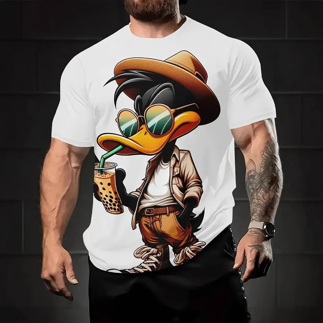 Fashion Designer Short Sleeve 3D Digital Printing Cartoon Animal Printed T-shirt Summer Round Neck Men's Top