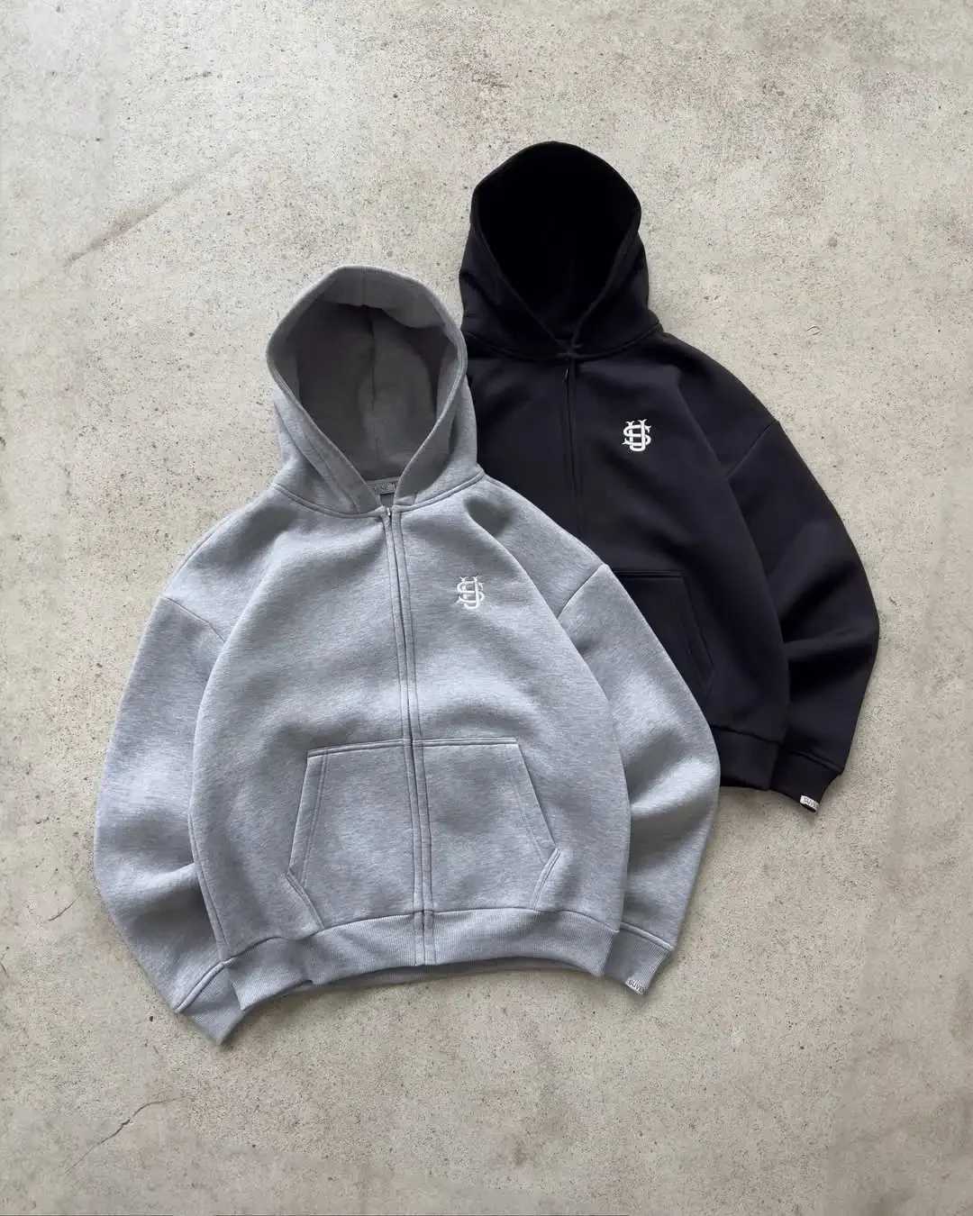 Y2K letter zipper hoodie mens Harajuku fashion letter embroidery pants retro super large hooded sweater zipper 2-piece set M250425