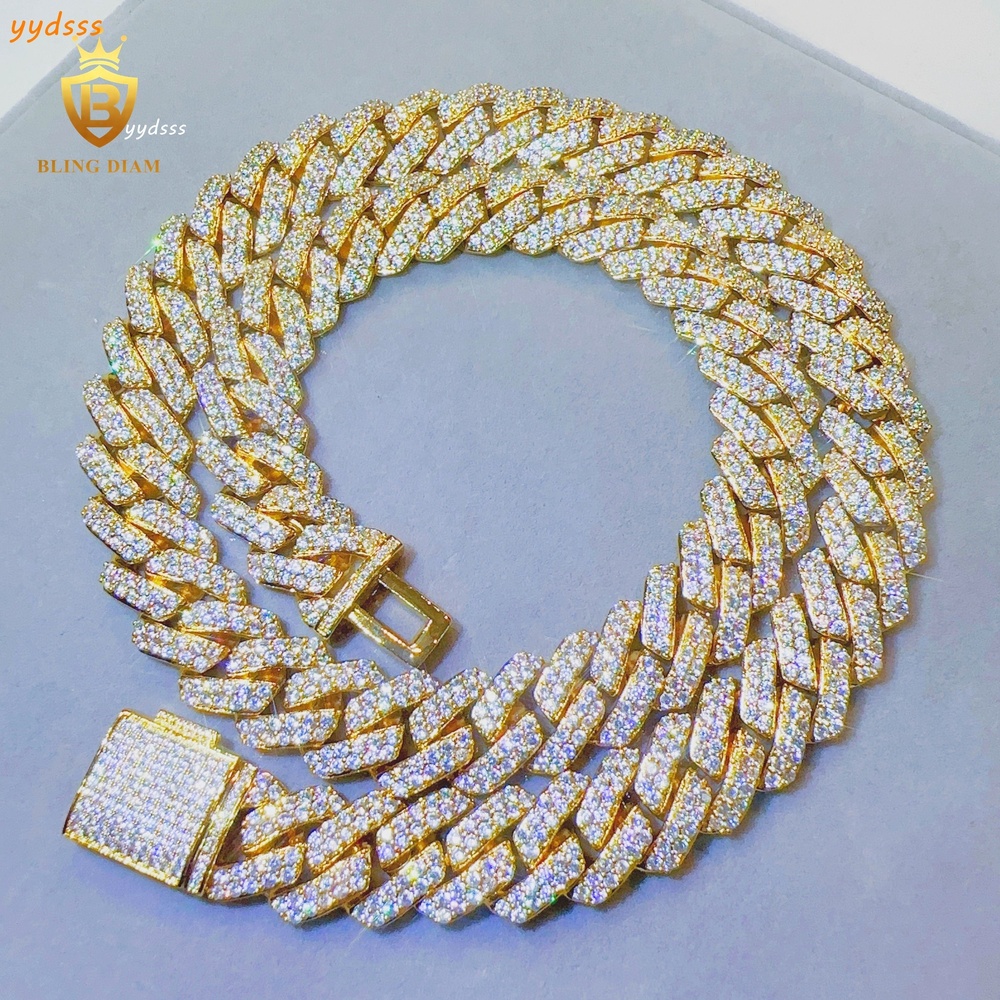 Wholesale Fashion 14mm Lightning Hiphop Chain 5A+ Moissanite Cross Cuban Link Chains for Men and Women