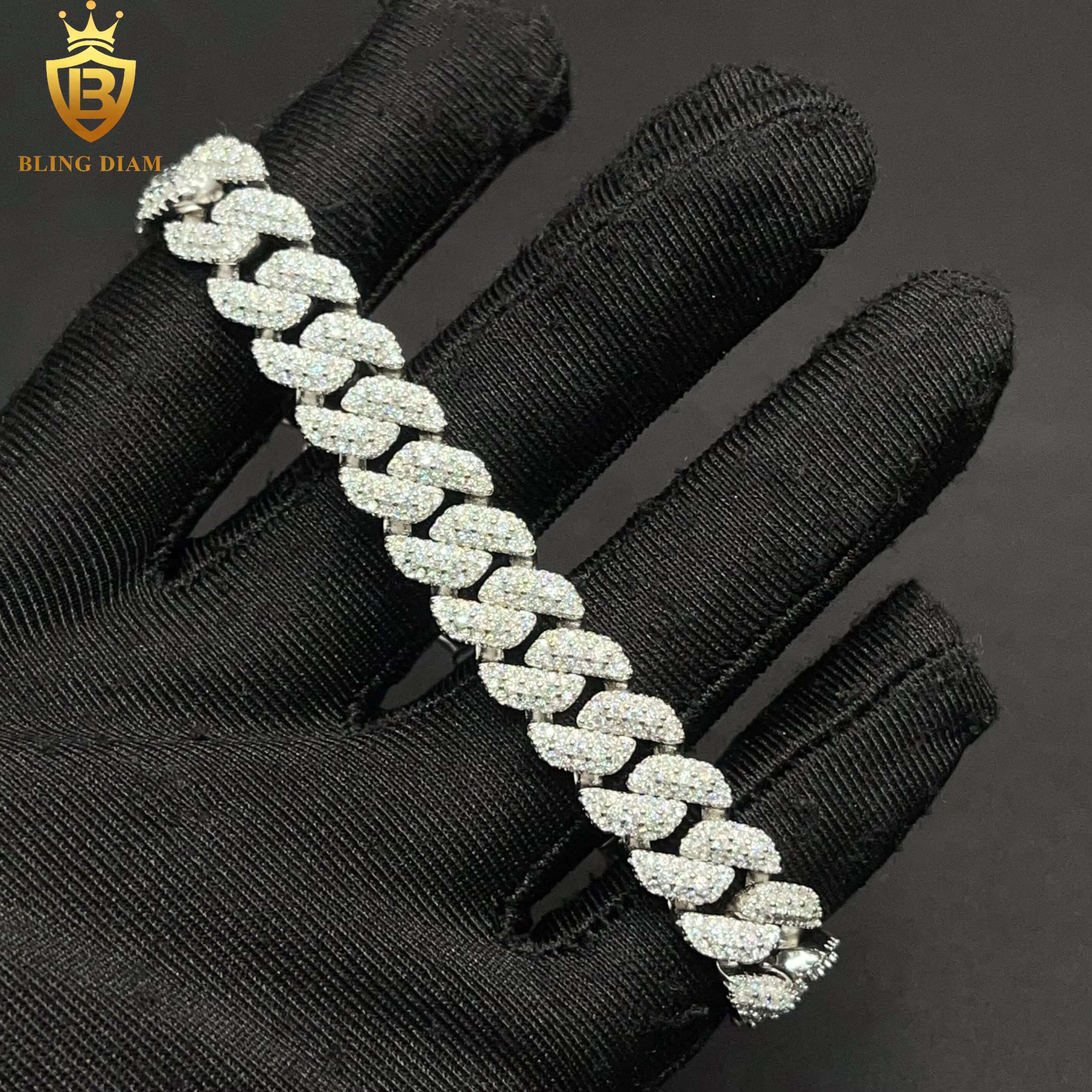 10mm Hip Hop Wholesale Jewelry 925 Sterling Silver Iced Out Moissanite Bracelet Cuban Link Chain Pass Diamond Tester